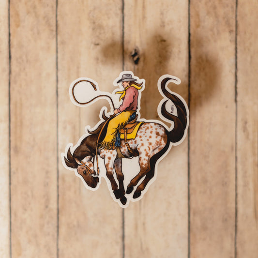 Sticker • Cowgirl and Bucking Appaloosa