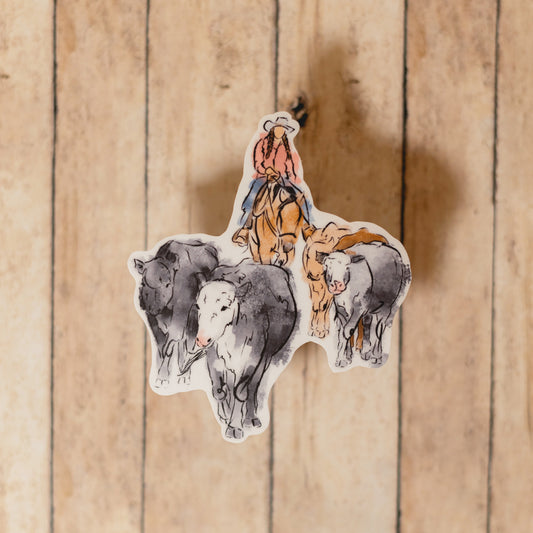 Sticker • Cowgirl and Cattle Drive