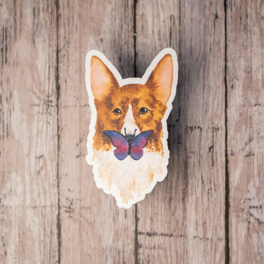 Sticker • Corgi with Butterfly on Nose