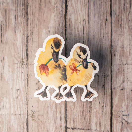 Sticker • Two Ducklings with Flowers