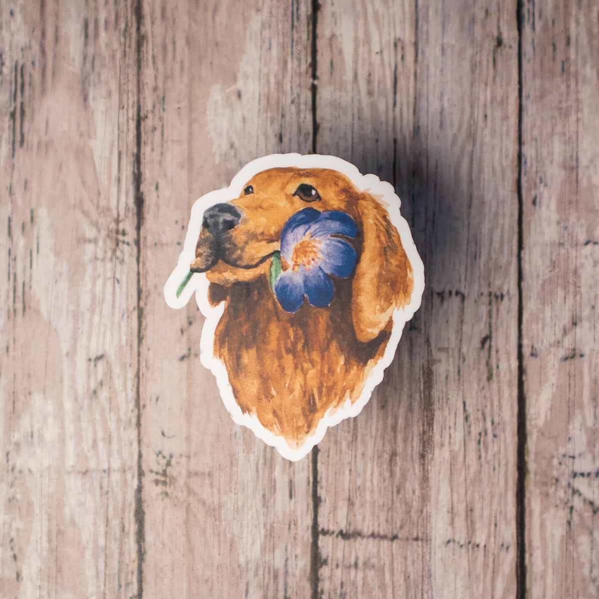 Sticker • Golden Retriever with Purple Flower