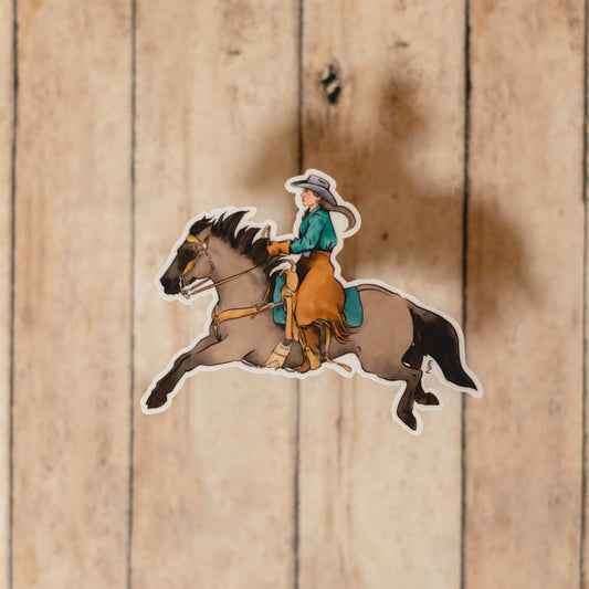 Sticker • Cowgirl and Leaping Grullo