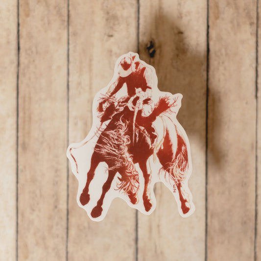 Sticker • Cowboy and Bucking Bronc in Red