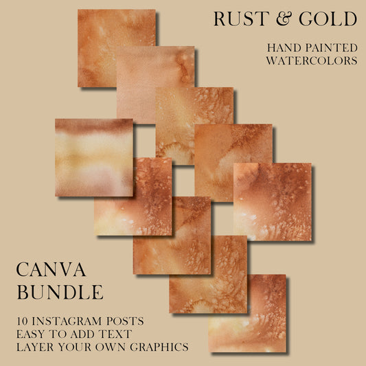 Watercolor Rust and Gold Canva Template Bundle 10 Instagram Posts