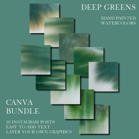Watercolor Deep Greens Canva Template Bundle 10 Instagram Posts