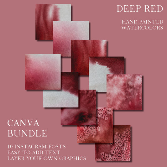 Watercolor Deep Red Canva Template Bundle 10 Instagram Posts